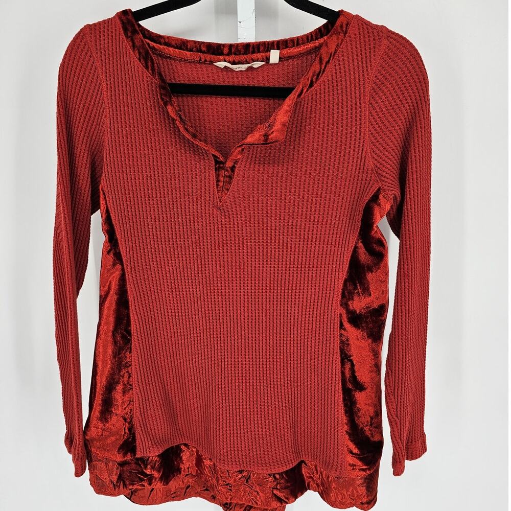 Soft Surroundings Sz M Cajun Red Orange Waffle Ve… - image 1